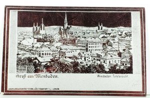 Germany Gruss Aus Wiesbaden Totalansicht Metallic Finish c1900 Postcard J12