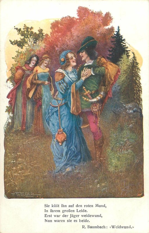 Artist postcard german School Verein student life party dance painting nature