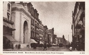 Springfield Massachusetts, 1912 Main Street South From Union Trust Co. Postcard