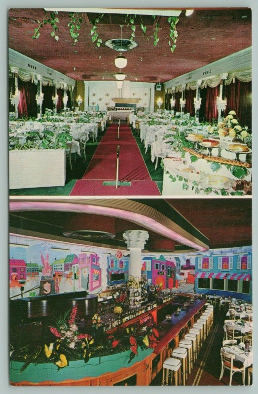 Hallandale Florida~Dewey's Steak & Lobster House~Interior~Murals~Barstools~1950s 