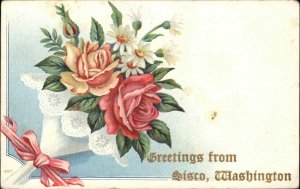 Sisco Washington WA Greetings Flowers c1910 Vintage Postcard