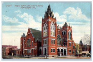 Wayne Street Methodist Church Street View Fort Wayne Indiana IN Antique Postcard