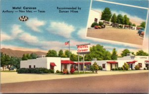 Anthony, New Mexico - Texas Postcard MOTEL CARAVAN COURTS Roadside Linen c1950s