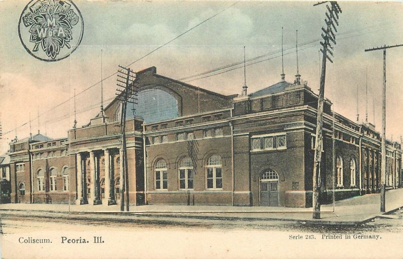 Postcard C-1910 Illinois Peoria Coliseum Multi Fold out hand colored 23-12041