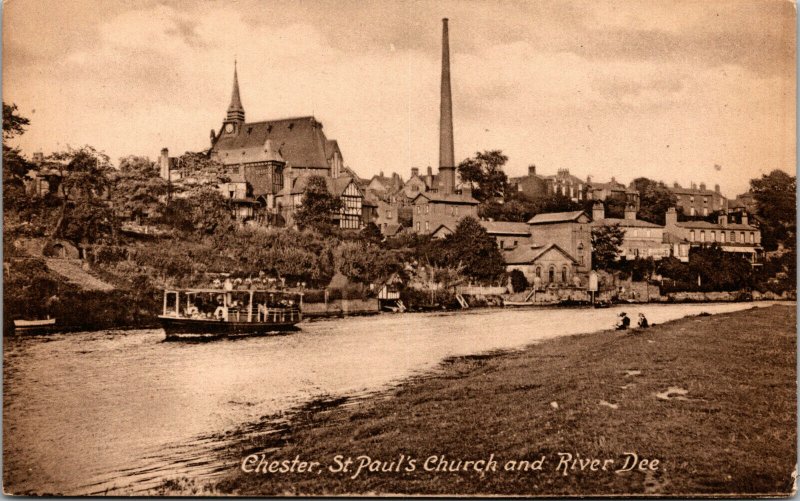 Vtg Chester St Paul's Church and River Dee Cheshire England UK Antique Postcard