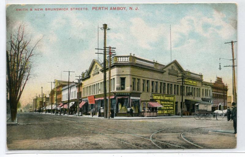 Smith & New Brunswick Streets Perth Amboy New Jersey 1909 postcard