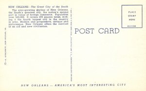 Vintage Postcard Federal Barge Line Entering Her Berth Skyline of New Orleans LA