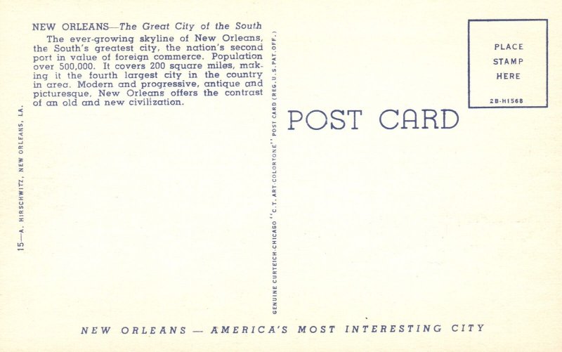 Vintage Postcard Federal Barge Line Entering Her Berth Skyline of New Orleans LA