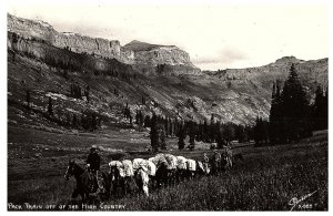RPPC Postcard Cowboys Horses Pack Train Off Of The High Country Sanborn E34 1950
