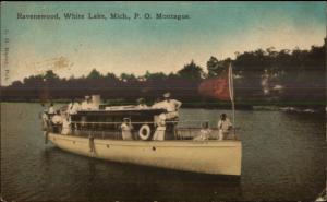 Ravenswood White Lake Montague MI Small Steamer Boat Catherine W c1910 PC