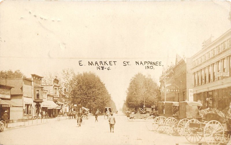 F54/ Nappanee Indiana RPPC Postcard c1910 E Market St Stores Busy