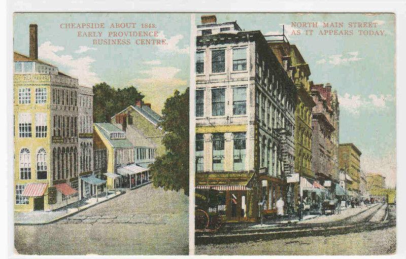 Providence Rhode Island 1843 to 1910c Main Street Compared postcard