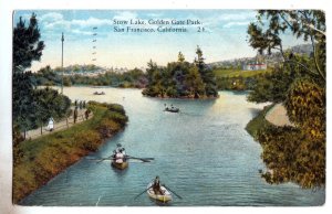 P3207 1925 postcard stow lake boats people etc san francisco calif