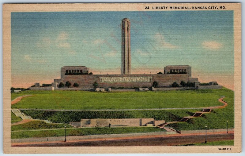 1935 Kansas City MO Union Station Liberty Memorial Linen Bernstein Teich PC A204