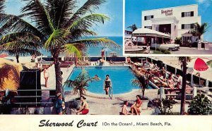 SHERWOOD COURT Miami Beach, Florida Hotel Swimming Pool c1950s Vintage Postcard