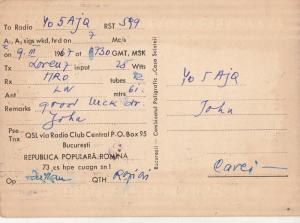 QSL Romania 1960s Radio card Republica Populara Romana Bucuresti