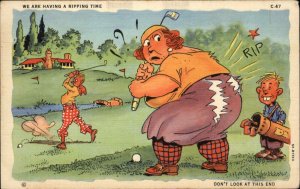 COMIC Fat Golfing Woman Rips Pants CURTEICH LINEN c1910 Postcard