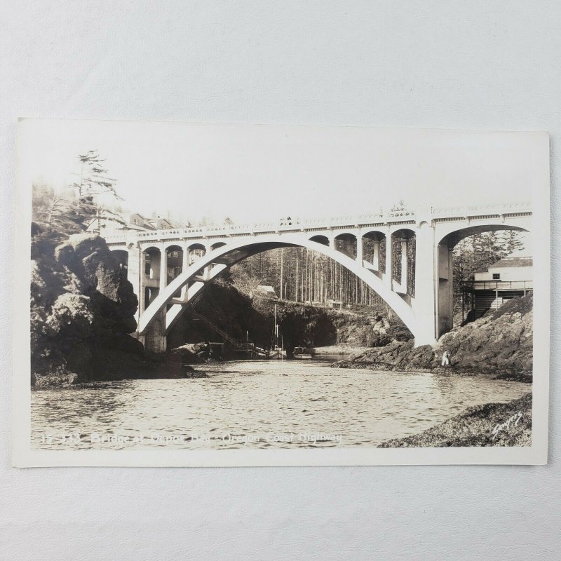Bridge at Depoe Bay Oregon Coast Highway Art Moderne RPPC Photo Postcard F135