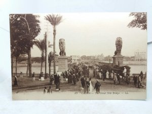 People Crossing the Great Nile Bridge Cairo Egypt Vintage Postcard Early 1900s