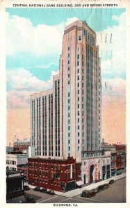 Postcard 1935 Central National Bank Building 3rd and Broad St. Richmond Virginia