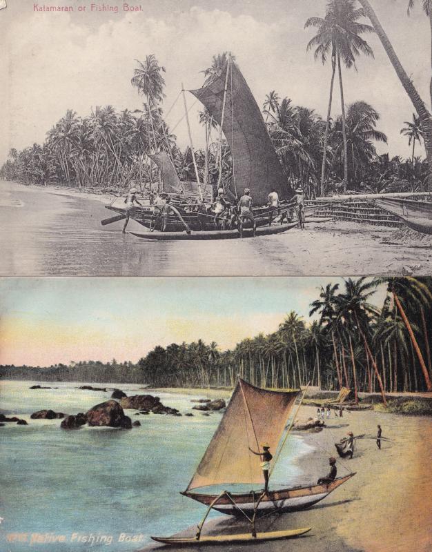 Katamaran Ceylon Fishing Boat 2x Old Postcard s