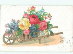 c1910 Beautiful Large WHEELBARROW FULL OF ROWS AND OTHER FLOWERS AC5021