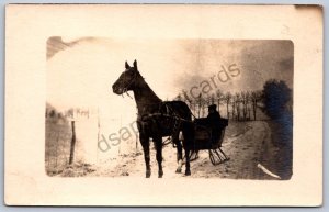 K50/ Interesting RPPC Postcard c1910 Americana Horse-Drawn Sleigh Winter 11