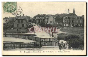 Old Postcard Bernieres rue de la Gare The level crossing