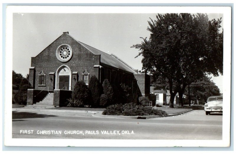 c1940's First Christian Church Car Pauls Valley Oklahoma OK RPPC Photo Postcard