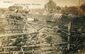 c1910 Wild Rose Wisconsin Tornado Damage Disaster Clarks RPPC Postcard 25-11254