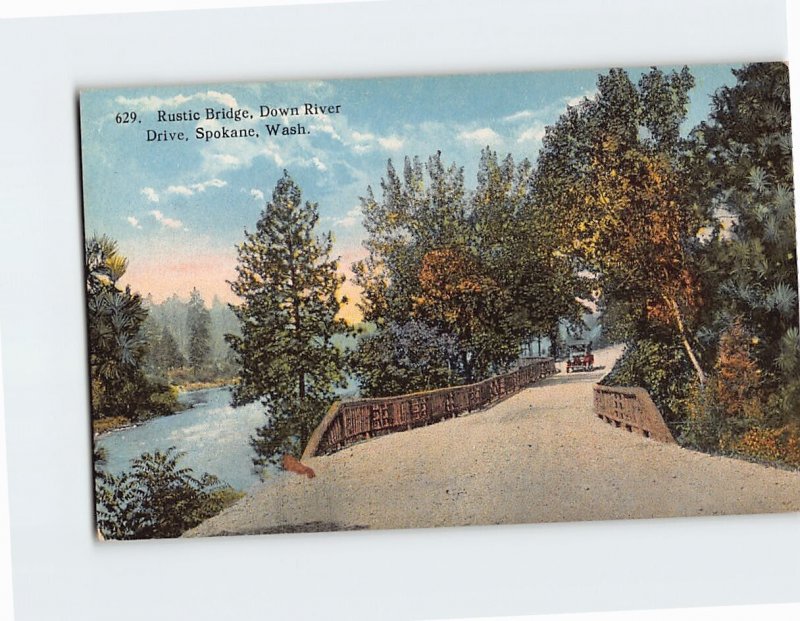 Postcard Rustic Bridge, Down River Drive, Spokane, Washington
