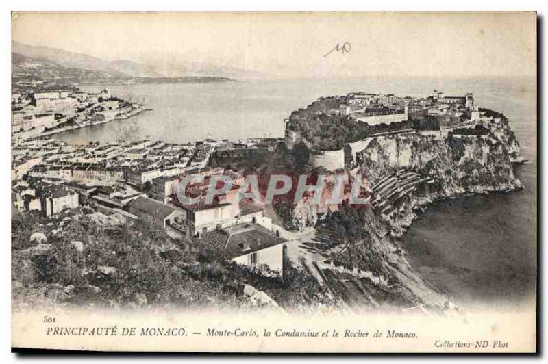 Old Postcard Principality of Monaco Monte Carlo Condamine and the Rock of Monaco