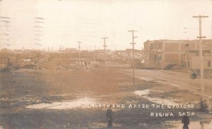 RPPC NORTH END AFTER CYCLONE REGINA SASK CANADA TO UK REAL PHOTO POSTCARD 1912