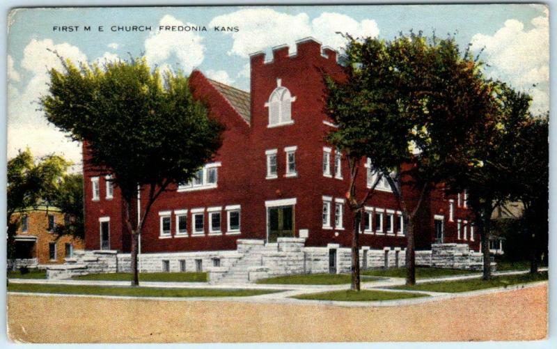 FREDONIA, Kansas  KS   FIRST M.E. CHURCH  Wilson County ca 1910s  Postcard