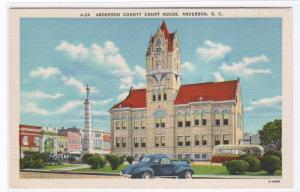 Court House Anderson South Carolina linen postcard