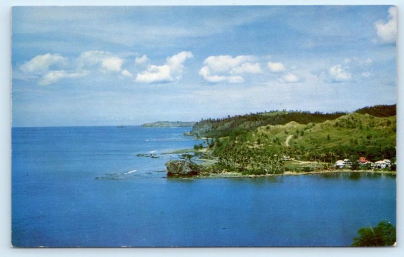 2 Postcards UMATAC, GUAM ~ Coastline Umatac Bay & SAN ISIDRO CHURCH c1960s