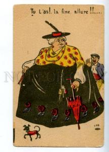 3149213 ART NOUVEAU Comic FAT Lady w/ TOY TERRIER vintage PC