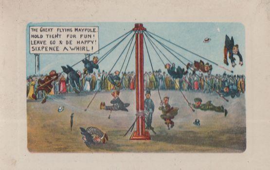 The Great Flying Maypole Antique Fair Roundabout Comic Humour Postcard