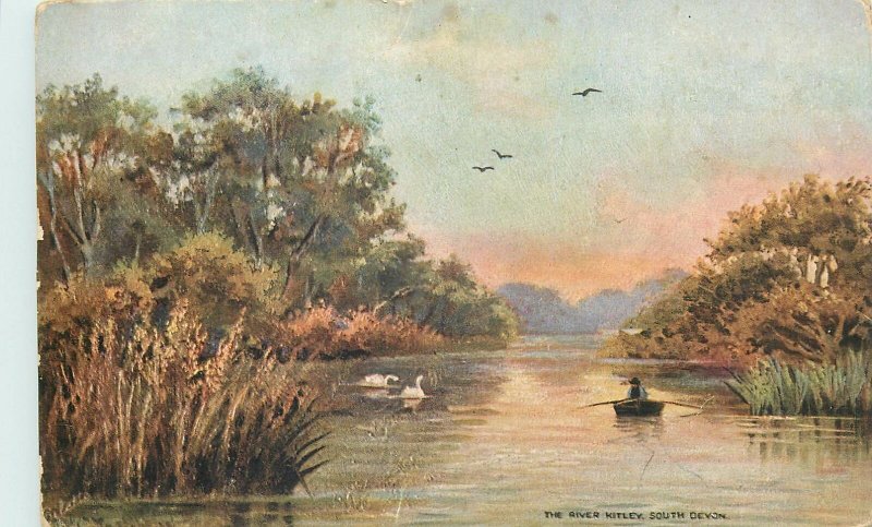 Postcard Painting The Kitley river South Devon Oilette water scene