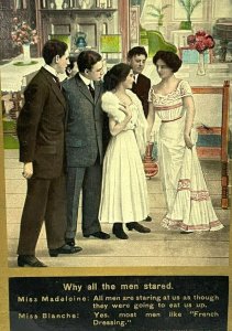 Early 1900s (ca. 1909) Why All The Men Stared French Dressing Gold Border German