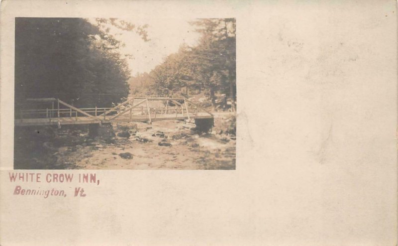 RPPC WHITE CROWN INN BENNINGTON VERMONT BRIDGE REAL PHOTO POSTCARD 1908
