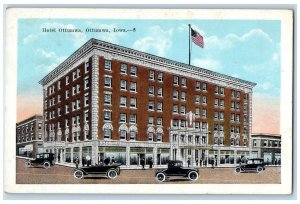 c1920's Hotel Ottumwa Building Entrance Restaurant Cars Ottumwa Iowa IA Postcard 