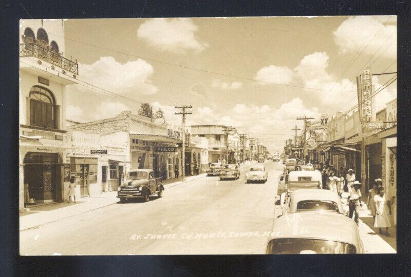 RPPC CIUDAD MARTE TAMPS. MEXICO 1950's CARS STREET SCENE REAL PHOTO POSTCARD