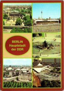 VINTAGE CONTINENTAL SIZE POSTCARD MULTI-VIEWS OF BERLIN CAPITAL OF EAST GERMANY