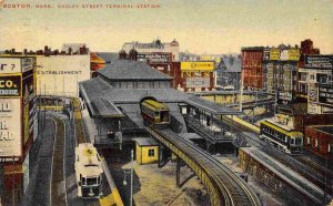 Elevated Railroad Train Dudley Street Station Boston Massachusetts postcard