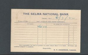 1922 Post Card Selma Alabama National Bank Notification Of Money Received