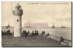 Old Postcard Lighthouse Great pier and & # 39escadre stranded Cherbourg Ferries