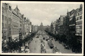 czech, PRAGUE PRAHA, Place Venceslas (1940s) Tram Street Car