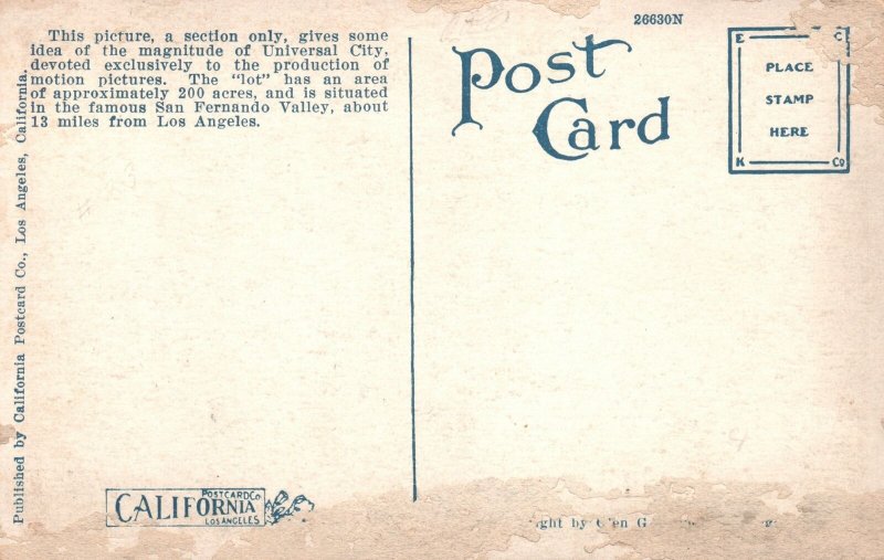 Vintage Postcard 1920's Universal Studios Universal City San Fernando Valley