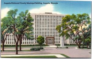 Augusta-Richmond County Municipal Building, Augusta GA Vintage Postcard Y01